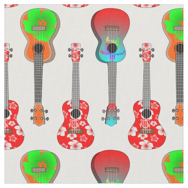 Tissu Hawaii Ukuleles Summer Beach (Fermer)
