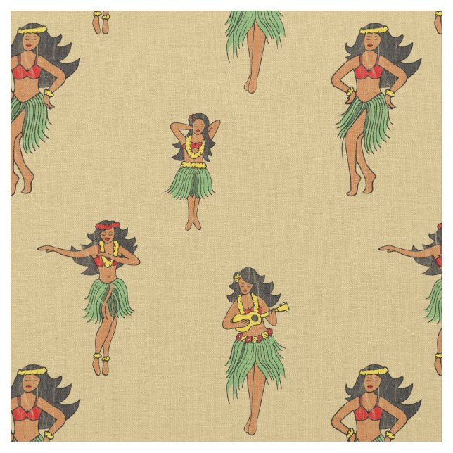 Tissu Hawaiian Hula Dancing Girls Motif Vintage (Fermer)