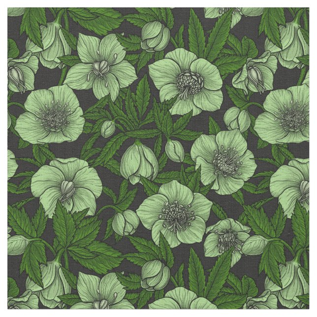 Tissu Hellebores blancs avec feuille (Fermer)