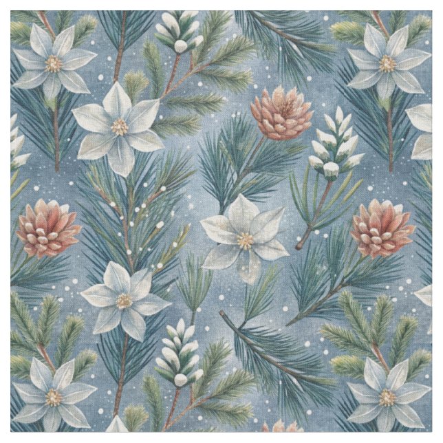 Tissu Hello Winter Pines & Flowers (Fermer)