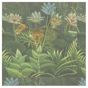 Tissu Henri Rousseau Jungle Tropical Lion Impression Vin