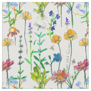 Tissu Herbes de coquelicot de Californie Rosemary Lavend
