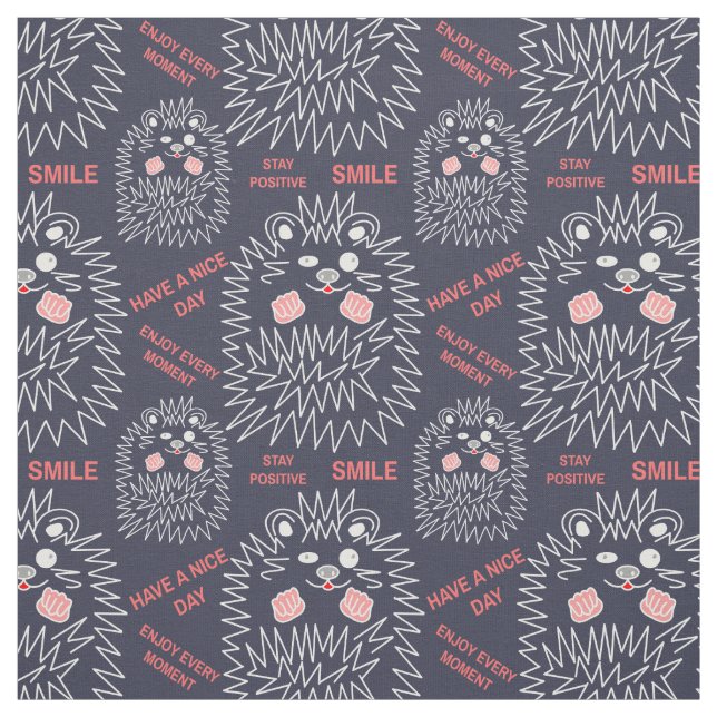 Tissu Hérisson Et Motif De Texte Positif Pour Noir (Échantillon)