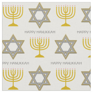 Tissu HEUREUX HANOUKKA Étoile de David Menorah