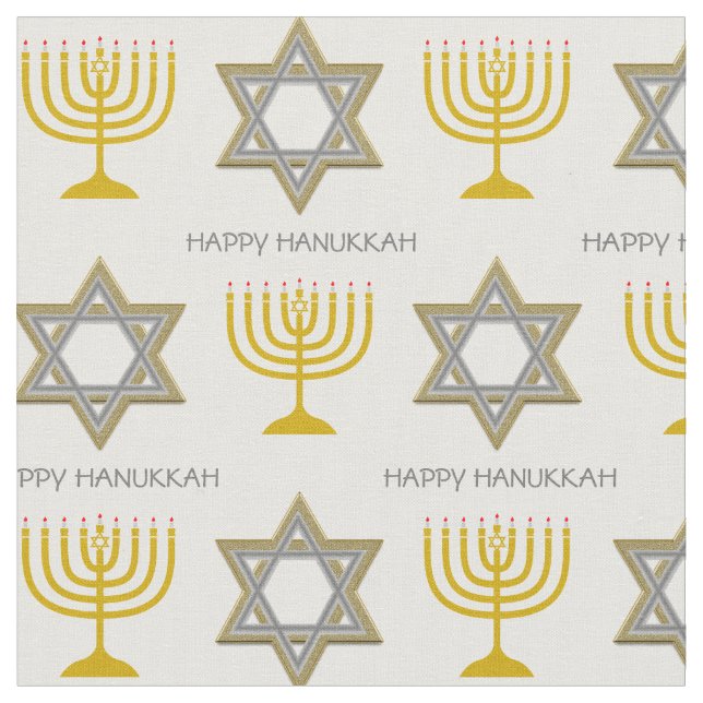 Tissu HEUREUX HANOUKKA | Étoile de David | Menorah (Fermer)