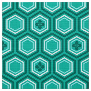 Tissu Hexagonal Kimono Impression, Turquoise et Blanc