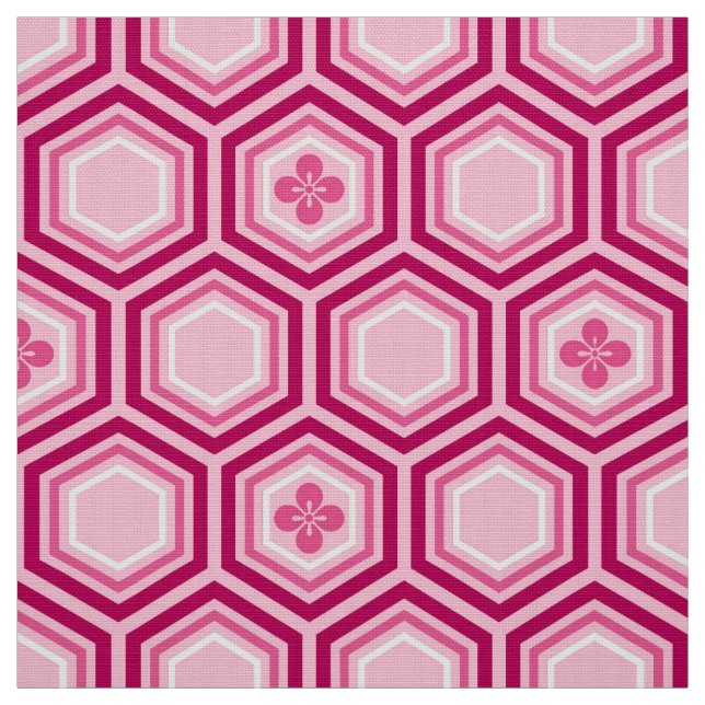 Tissu Hexagonal Kimono Imprimer, Bourgogne et rose (Échantillon)