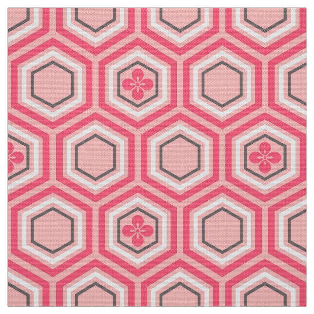 Tissu Hexagonal Kimono Print, Coral rose et blanc (Échantillon)