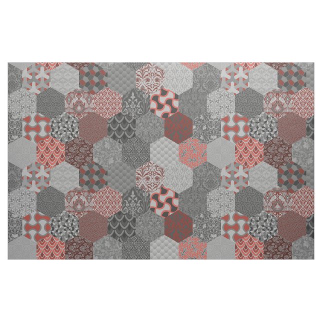 Tissu Hexagones de Patchwork rouge et gris (Fat Quarter)