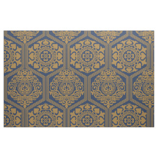 Tissu Hexagones du XIe siècle - Bleu foncé et or