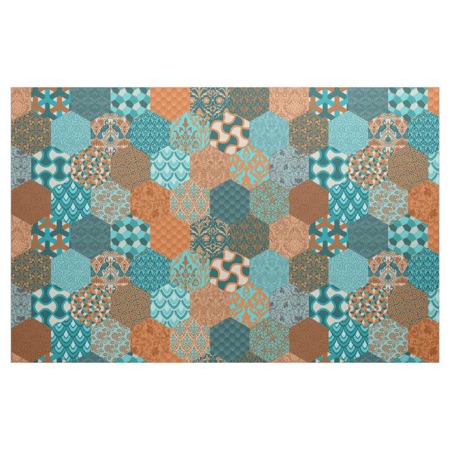 Tissu Hexagons Peacock et cuivre (Fat Quarter)