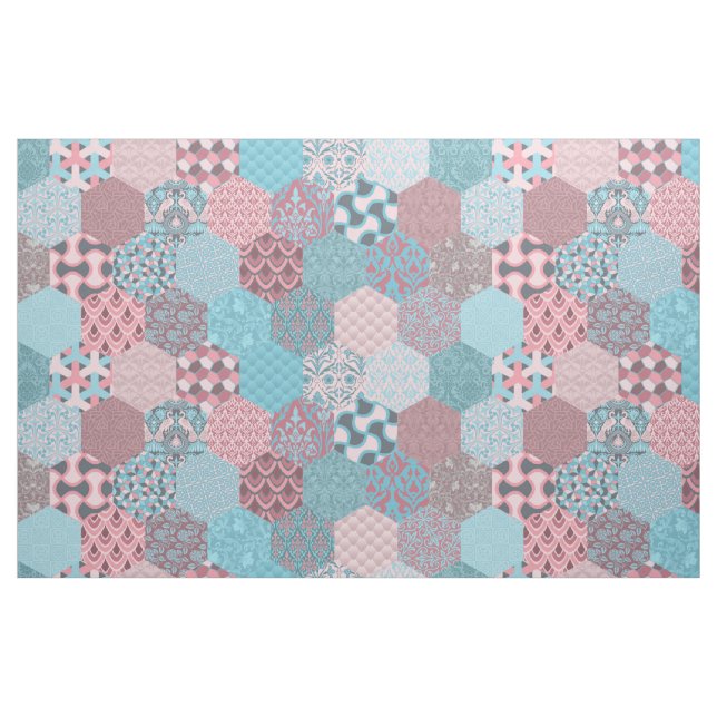 Tissu Hexagons rose et turquoise (Fat Quarter)