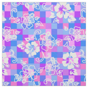 Tissu Hibiscus à carreaux floral hawaïen