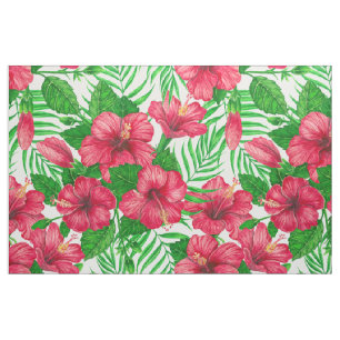 Tissu Hibiscus et palmiers feuilles