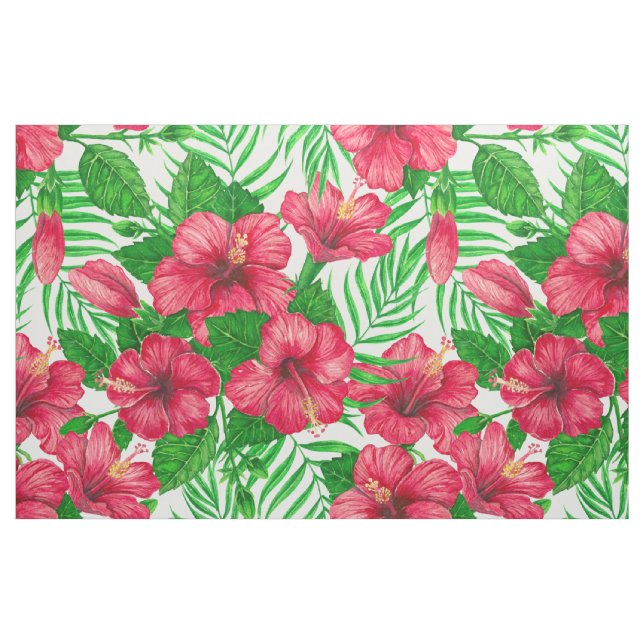 Tissu Hibiscus et palmiers feuilles (Fat Quarter)