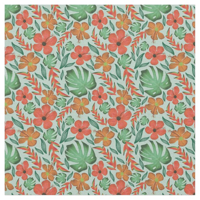 Tissu Hibiscus Tropical Monstera Leaf Motif (Fermer)