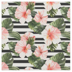 Tissu Hibiscus tropicaux et Motif des rayures
