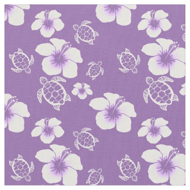 Tissu Hibiscus Violet Et Blanc Honu Hawaiian Fabric (Fermer)
