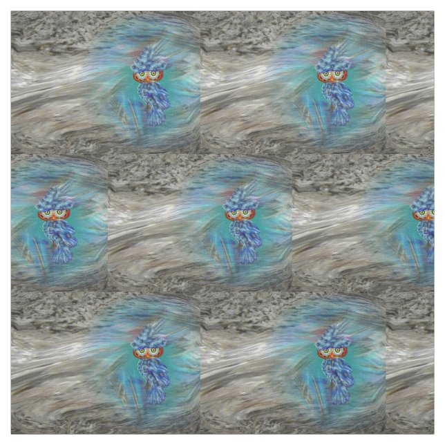 Tissu Hibou bleu magique de mode de plumage (Échantillon)