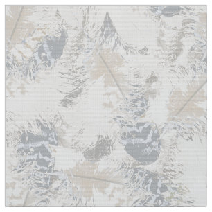 Tissu hibou Plumes, gris, beige et bleu, oiseau, léger,