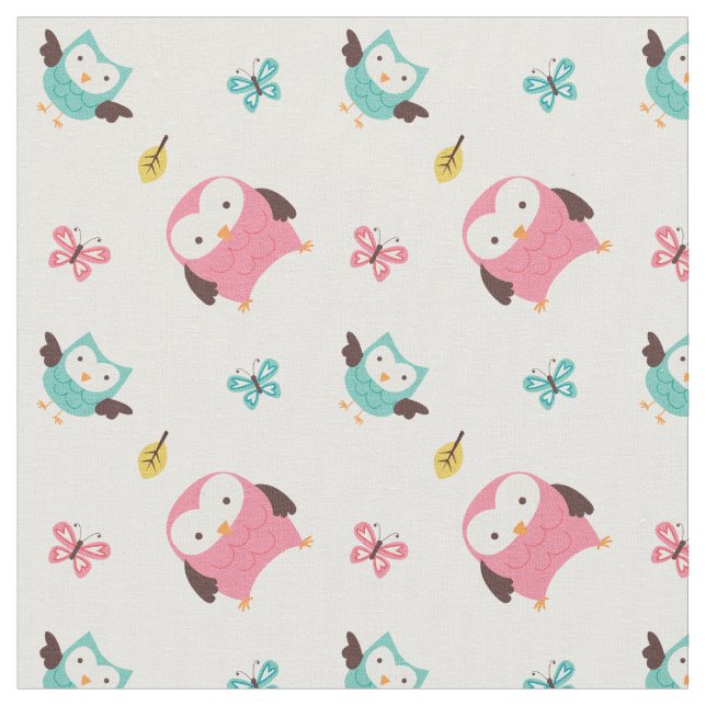 Tissu Hiboux et papillons de printemps (Fermer)