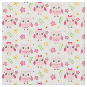 Tissu Hiboux mignons dans le rose avec des fleurs et des
