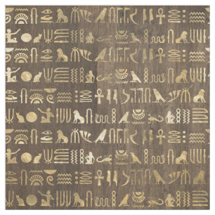 Tissu Hiéroglyphes d'Égypte d'or sur les Brown