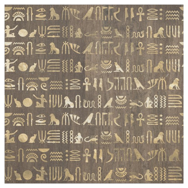 Tissu Hiéroglyphes d'Égypte d'or sur les Brown (Échantillon)