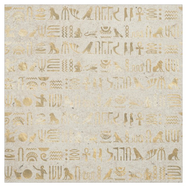 Tissu Hiéroglyphes d'Égypte d'or sur l'ivoire (Échantillon)