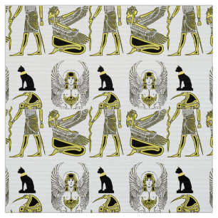 Tissu Hiéroglyphes égyptiens anciens en noir et jaune