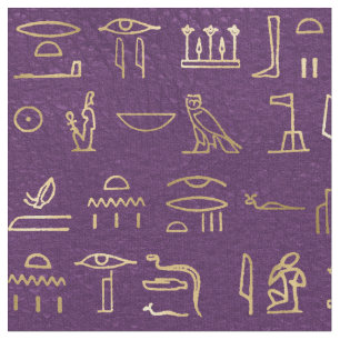 Tissu Hiéroglyphes égyptiens d'or métallique sur le v
