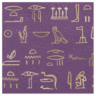 Tissu Hiéroglyphes égyptiens d'or métallique sur le viol
