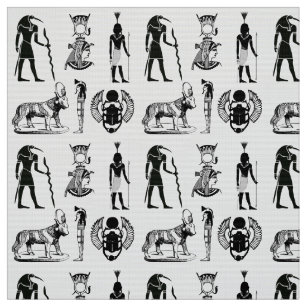 Tissu Hiéroglyphes égyptiens noirs et blancs