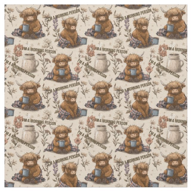 Tissu Highland Cow Morning Coffee Cozy Farmhouse Pattern (Fermer)