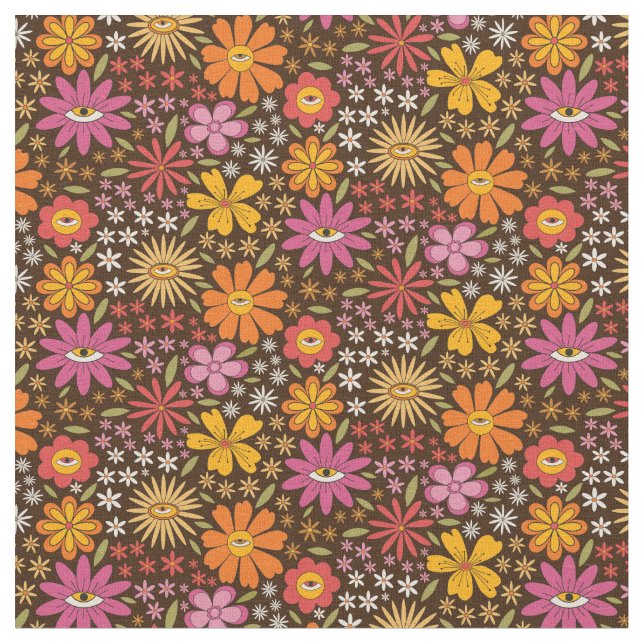 Tissu Hippie Psychédélique les années 70 Fleurs Super Mo (Fermer)