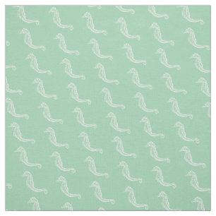Tissu Hippocampe blanc au-dessus du vert de mer