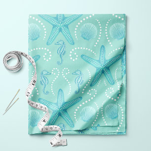 Tissu Hippocampe et étoile de mer côtiers bleus