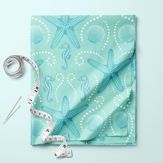 Tissu Hippocampe et étoile de mer côtiers bleus (Créateur téléchargé)
