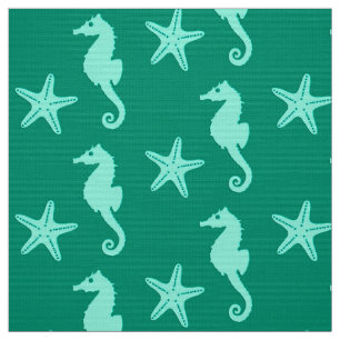 Tissu Hippocampe et étoiles de mer - la sarcelle d'hive