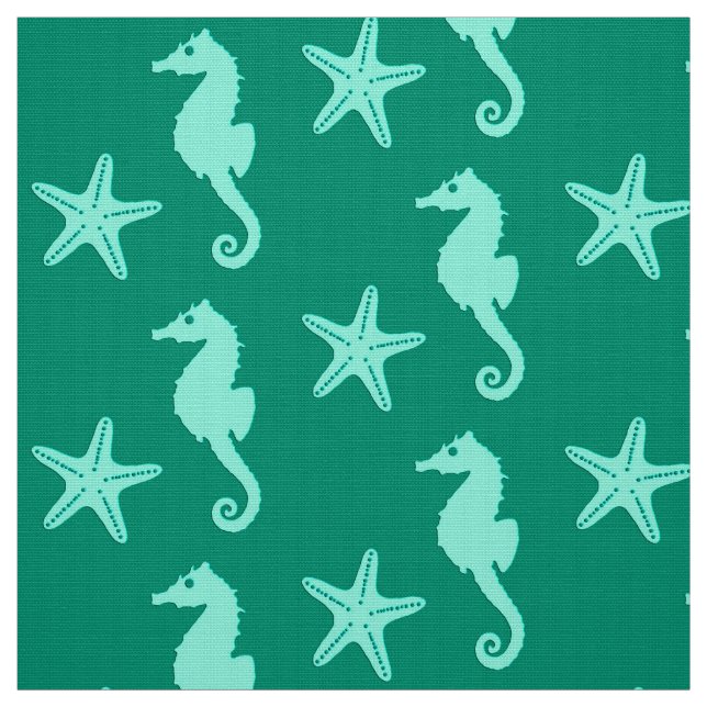 Tissu Hippocampe et étoiles de mer - la sarcelle d'hiver (Échantillon)