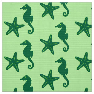 Tissu Hippocampe et poisson-étoiles - citron vert et éme
