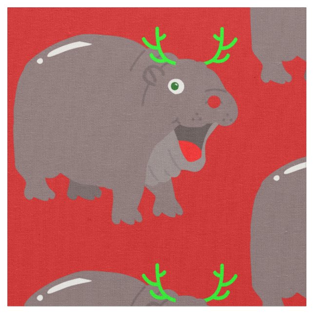 Tissu hippopotame de noël (Fermer)