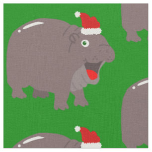 Tissu hippopotame de Noël de père Noël mignon