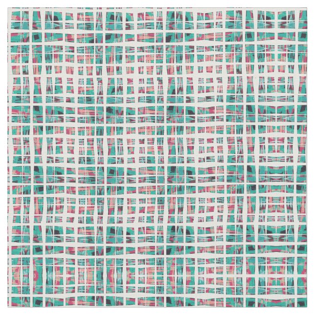 Tissu Hipster bohème moderne Turquoise Coral noir Plaid (Fermer)