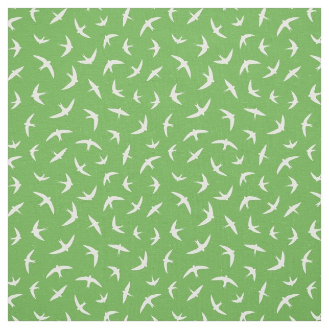 Tissu Hirondelles et raies vertes blanches (Échantillon)