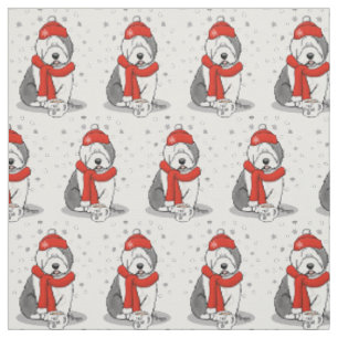 Tissu Hiver (rouge) Vieux chien anglais (gris 1) Mignonn