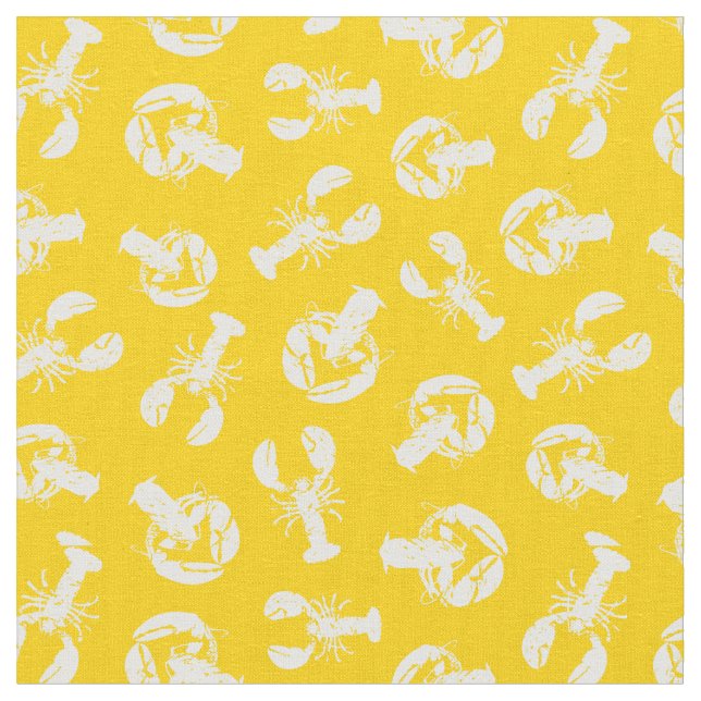 Tissu Homard Fruits de mer Jaune Blanc Côtier (Fermer)