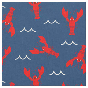 Tissu Homard souriant mignon sur bleu marine