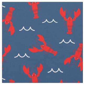 Tissu Homard souriant mignon sur bleu marine
