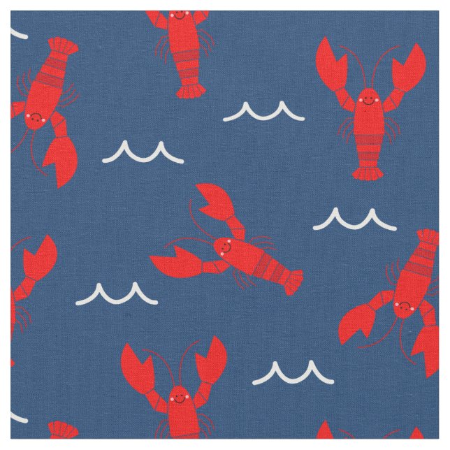 Tissu Homard souriant mignon sur bleu marine (Fermer)